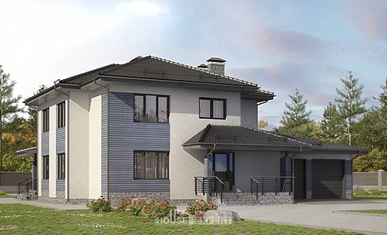 340-005-П Проект двухэтажного дома, гараж, красивый коттедж из теплоблока Новосибирск | Проекты домов от House Expert