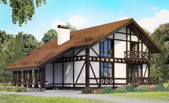155-002-П Проект двухэтажного дома с мансардой, гараж, современный дом из арболита Бердск | Проекты домов от House Expert