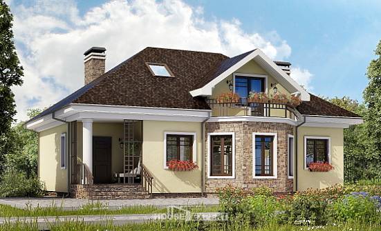 150-008-Л Проект двухэтажного дома с мансардным этажом, классический домик из бризолита Бердск | Проекты домов от House Expert