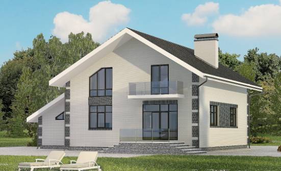 180-001-П Проект двухэтажного дома с мансардой и гаражом, компактный коттедж из бризолита Новосибирск | Проекты домов от House Expert