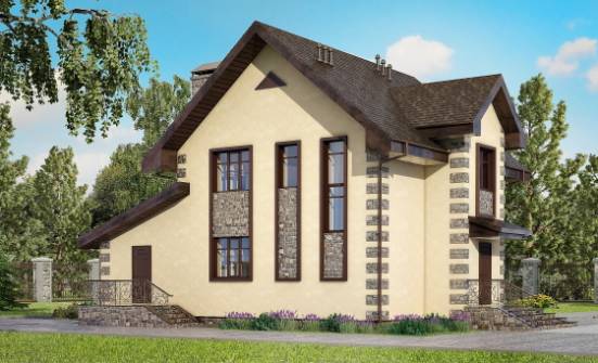 160-004-П Проект двухэтажного дома и гаражом, небольшой дом из газосиликатных блоков Бердск | Проекты домов от House Expert