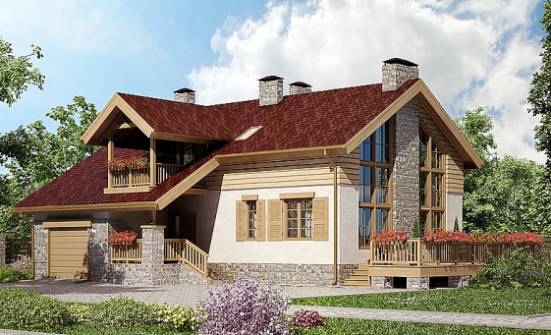 165-002-П Проект двухэтажного дома с мансардой, гараж, уютный загородный дом из пеноблока Новосибирск | Проекты домов от House Expert