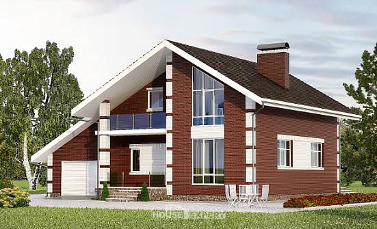 180-001-Л Проект двухэтажного дома мансардный этаж, гараж, недорогой домик из пеноблока Барабинск | Проекты домов от House Expert