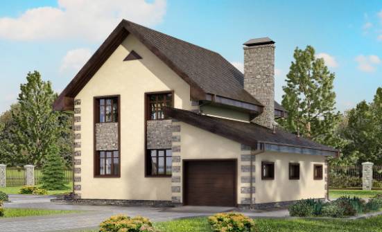 160-004-П Проект двухэтажного дома и гаражом, небольшой дом из газосиликатных блоков Бердск | Проекты домов от House Expert