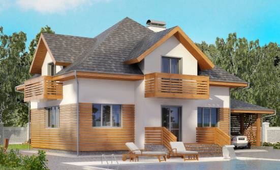 155-004-П Проект двухэтажного дома с мансардой, гараж, скромный дом из бризолита Новосибирск | Проекты домов от House Expert