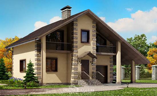 150-003-П Проект двухэтажного дома с мансардой, гараж, недорогой загородный дом из твинблока Барабинск | Проекты домов от House Expert