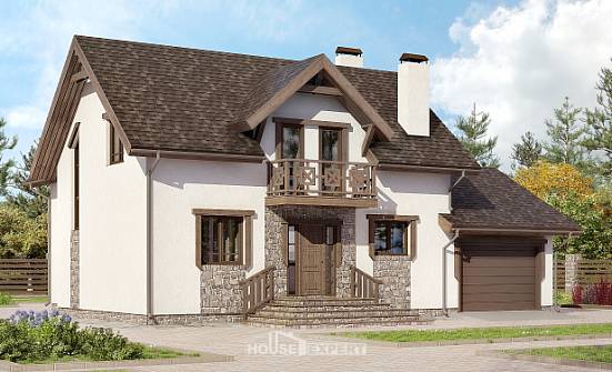 180-013-П Проект двухэтажного дома мансардой, гараж, бюджетный домик из бризолита Барабинск | Проекты домов от House Expert
