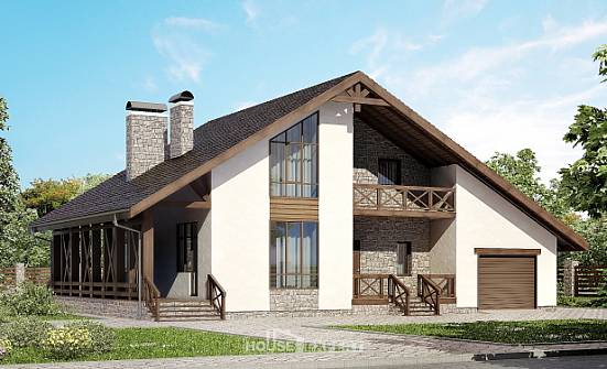 265-001-П Проект двухэтажного дома с мансардой и гаражом, огромный домик из газобетона Искитим | Проекты домов от House Expert