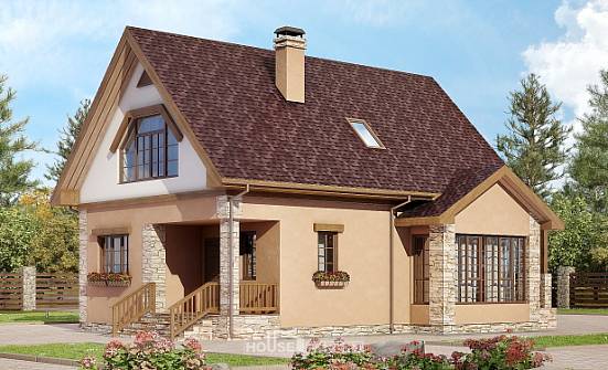 140-002-П Проект двухэтажного дома мансардой, скромный коттедж из газосиликатных блоков Искитим | Проекты домов от House Expert