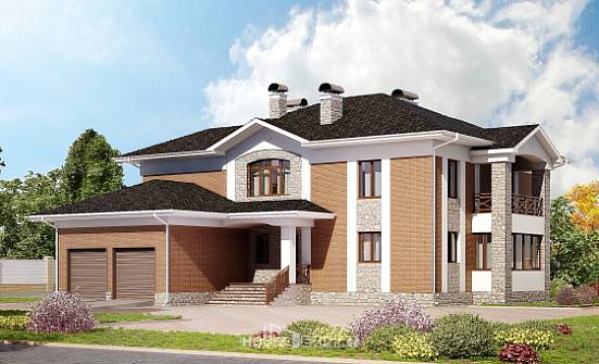 520-002-Л Проект трехэтажного дома и гаражом, просторный загородный дом из поризованных блоков Новосибирск | Проекты домов от House Expert