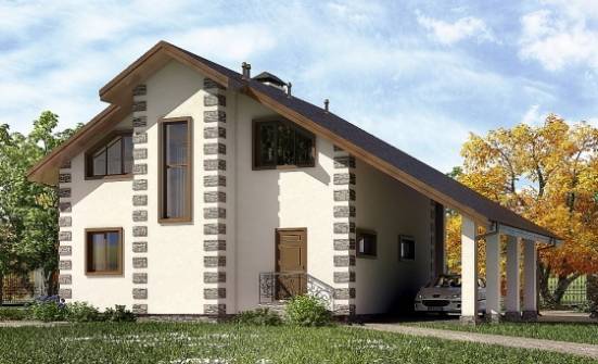 150-003-Л Проект двухэтажного дома мансардный этаж и гаражом, небольшой коттедж из бревен Бердск | Проекты домов от House Expert