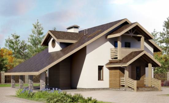 155-010-Л Проект двухэтажного дома с мансардой и гаражом, небольшой коттедж из арболита Бердск | Проекты домов от House Expert