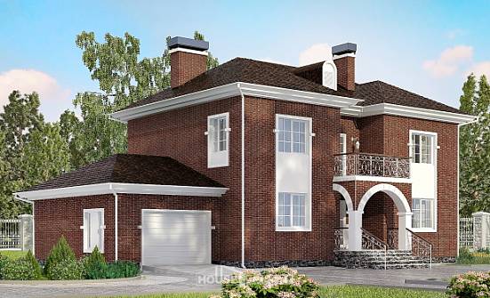 180-006-Л Проект двухэтажного дома и гаражом, средний коттедж из кирпича Искитим | Проекты домов от House Expert