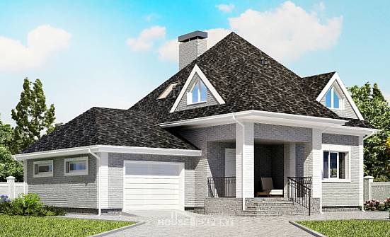 135-001-Л Проект двухэтажного дома мансардой и гаражом, недорогой домик из кирпича Бердск | Проекты домов от House Expert