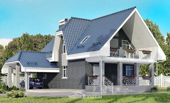 125-002-Л Проект двухэтажного дома с мансардным этажом, гараж, уютный домик из твинблока Бердск | Проекты домов от House Expert