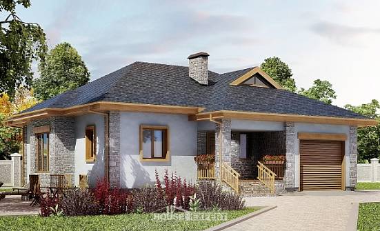 130-006-П Проект одноэтажного дома и гаражом, бюджетный домик из поризованных блоков Бердск | Проекты домов от House Expert