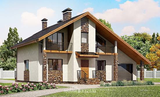 180-008-П Проект двухэтажного дома мансардой, гараж, простой дом из арболита Барабинск | Проекты домов от House Expert