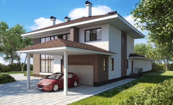 340-001-П Проект двухэтажного дома и гаражом, уютный коттедж из кирпича Бердск | Проекты домов от House Expert