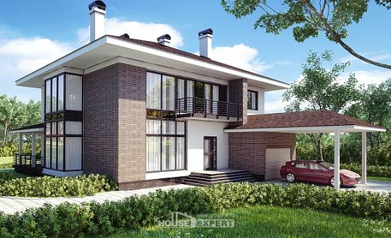 340-001-П Проект двухэтажного дома и гаражом, уютный коттедж из кирпича Бердск | Проекты домов от House Expert