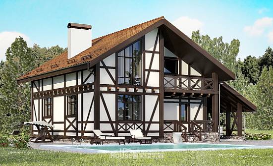 155-002-П Проект двухэтажного дома с мансардой, гараж, современный дом из арболита Бердск | Проекты домов от House Expert