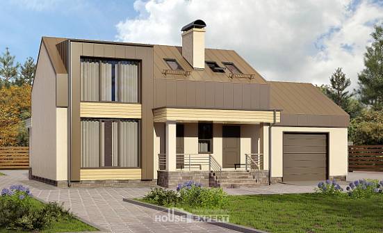 150-015-Л Проект двухэтажного дома с мансардой, гараж, классический загородный дом из керамзитобетонных блоков Бердск | Проекты домов от House Expert