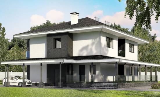 245-002-П Проект двухэтажного дома и гаражом, просторный загородный дом из бризолита Бердск | Проекты домов от House Expert