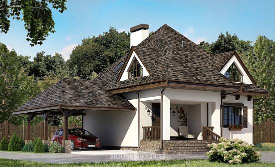 110-002-Л Проект двухэтажного дома с мансардным этажом, гараж, небольшой домик из бризолита Бердск | Проекты домов от House Expert