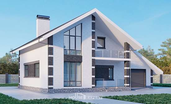 190-008-П Проект двухэтажного дома мансардный этаж, гараж, уютный коттедж из твинблока Новосибирск | Проекты домов от House Expert