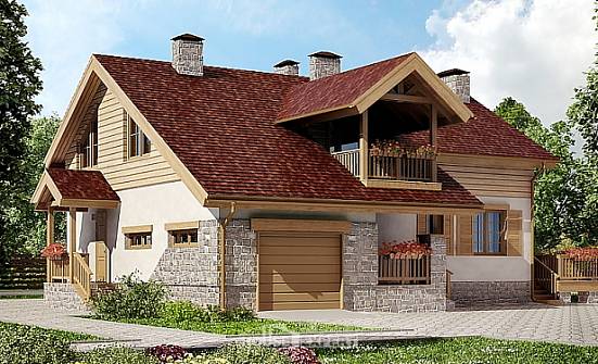 165-002-П Проект двухэтажного дома с мансардой, гараж, уютный загородный дом из пеноблока Новосибирск | Проекты домов от House Expert