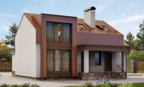 120-004-Л Проект двухэтажного дома мансардный этаж, недорогой загородный дом из газобетона Барабинск | Проекты домов от House Expert