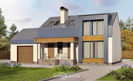 150-015-П Проект двухэтажного дома с мансардой и гаражом, небольшой загородный дом из твинблока Бердск | Проекты домов от House Expert