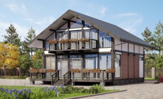 170-007-П Проект двухэтажного дома с мансардным этажом, бюджетный коттедж из бревен Новосибирск | Проекты домов от House Expert