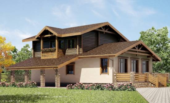 170-004-П Проект двухэтажного дома с мансардным этажом и гаражом, красивый коттедж из пеноблока из дерева Бердск | Проекты домов от House Expert