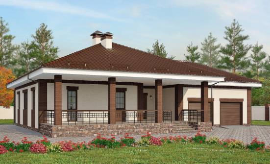 160-015-П Проект одноэтажного дома, гараж, недорогой коттедж из поризованных блоков Бердск | Проекты домов от House Expert