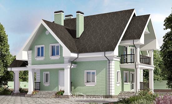 140-003-Л Проект двухэтажного дома с мансардой, гараж, уютный коттедж из пеноблока Барабинск | Проекты домов от House Expert
