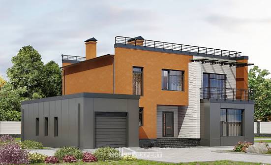 260-002-Л Проект двухэтажного дома и гаражом, просторный домик из блока Барабинск | Проекты домов от House Expert
