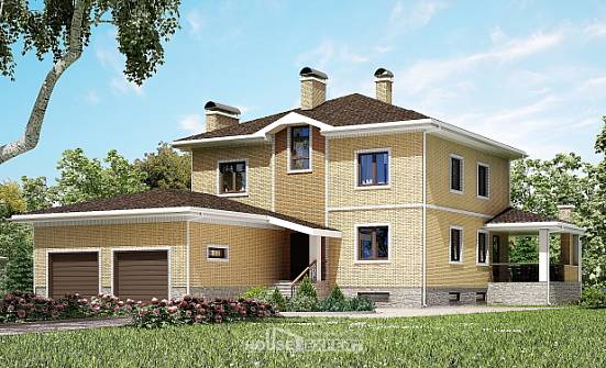 350-002-Л Проект трехэтажного дома и гаражом, классический домик из кирпича, Новосибирск