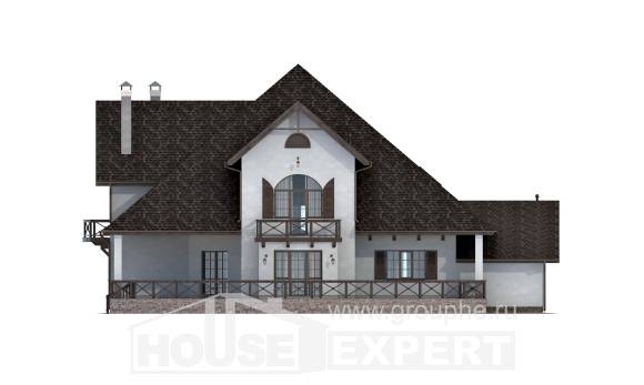 350-001-Л Проект двухэтажного дома с мансардным этажом и гаражом, огромный дом из поризованных блоков, Искитим