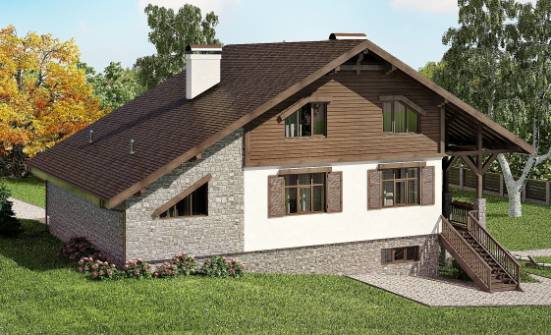 300-003-П Проект трехэтажного дома с мансардой и гаражом, классический дом из кирпича, Искитим