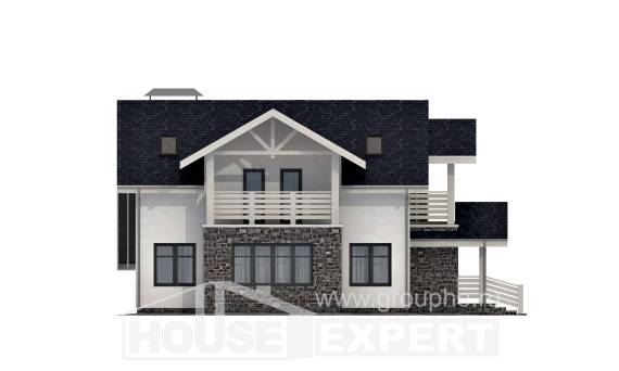 155-010-П Проект двухэтажного дома с мансардным этажом и гаражом, классический домик из арболита, Искитим
