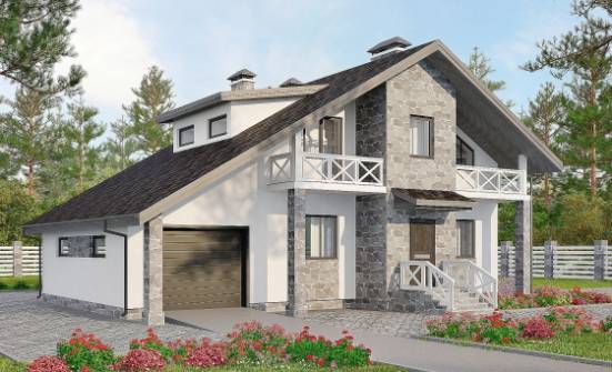 180-017-Л Проект двухэтажного дома с мансардным этажом и гаражом, красивый домик из газосиликатных блоков, Искитим