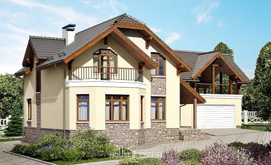 255-003-П Проект двухэтажного дома с мансардой, гараж, классический дом из керамзитобетонных блоков, Новосибирск