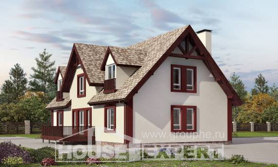 300-008-Л Проект двухэтажного дома с мансардным этажом и гаражом, уютный домик из теплоблока, Новосибирск