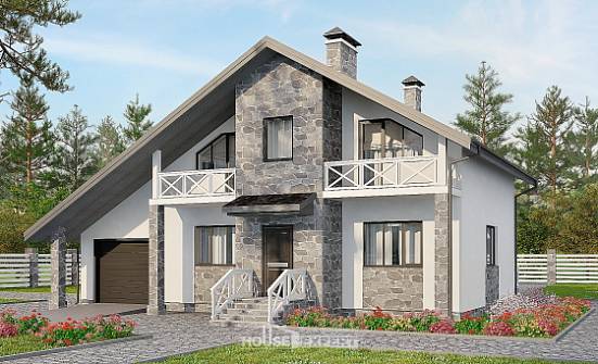 180-017-Л Проект двухэтажного дома с мансардным этажом и гаражом, красивый домик из газосиликатных блоков, Искитим