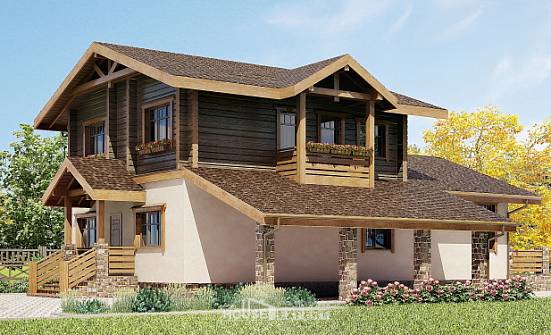 170-004-П Проект двухэтажного дома с мансардным этажом и гаражом, скромный дом из твинблока из дерева, Новосибирск