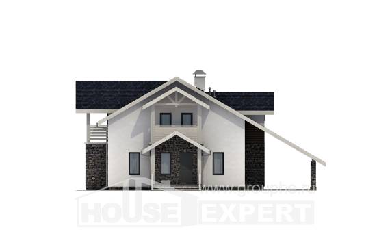 155-010-П Проект двухэтажного дома с мансардным этажом и гаражом, экономичный загородный дом из поризованных блоков, Бердск